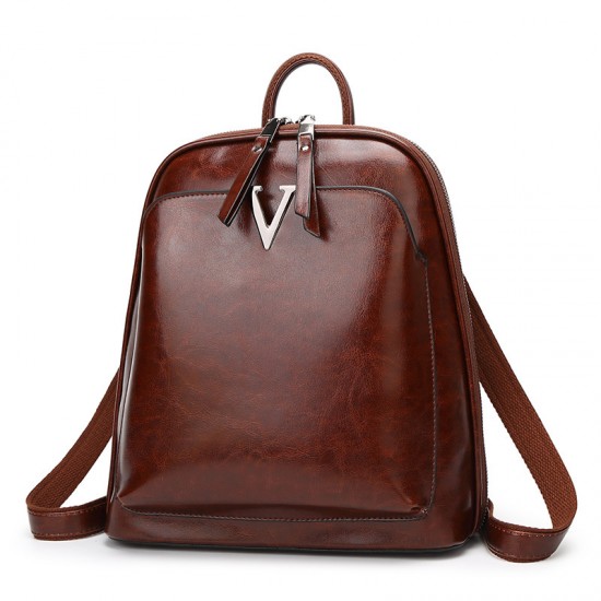 New Korean Style Waxed Genuine Leather Backpack - Fashion Minimalist Multi-Functional Women's Bag