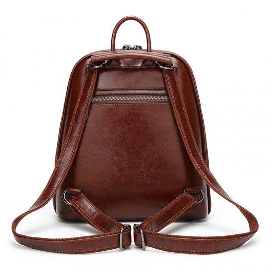 2025 New Genuine Leather Backpack for Women - Fashionable Waxed Cowhide Bag, Retro School Bag (Guangzhou Wholesale)