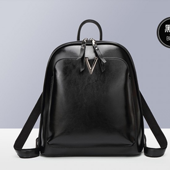New Korean Style Waxed Genuine Leather Backpack - Fashion Minimalist Multi-Functional Women's Bag