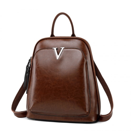 2025 New Genuine Leather Backpack for Women - Fashionable Waxed Cowhide Bag, Retro School Bag (Guangzhou Wholesale)