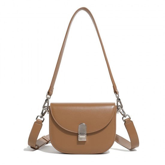 2025 Autumn Winter New Soft Leather Crossbody Bag - Fashion Versatile Wide-Strap Half-Moon Saddle Bag