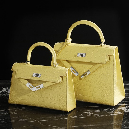 2025 New Fashion Work Top-Handle Bag - Niche Design High-End Crocodile Print Kelly Bag, Crossbody for Women