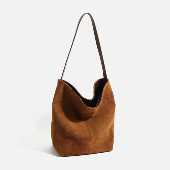 Autumn Winter New High-Quality Suede Bag - Large Capacity Bucket Tote, Versatile Work Bag
