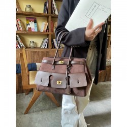 New Underarm Biker Bag - Genuine Leather Large Capacity Work Tote, Lock & Wing Design Shopping Bag