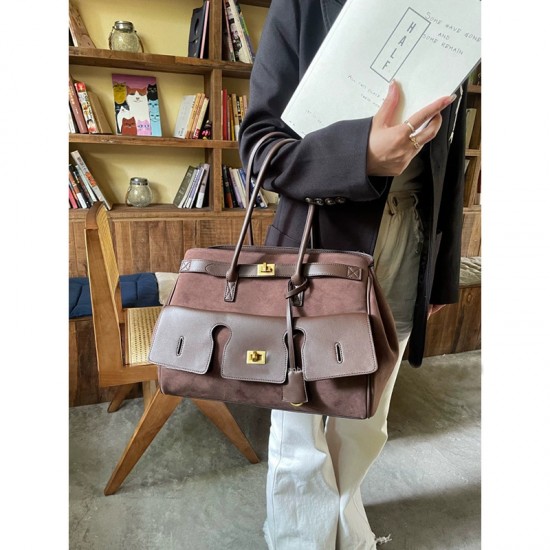 New Underarm Biker Bag - Genuine Leather Large Capacity Work Tote, Lock & Wing Design Shopping Bag