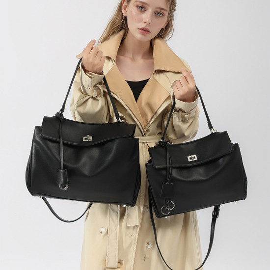 2025 New Niche Luxury Kelly Tote Bag - Large Capacity Smooth Leather Top-Handle & Underarm Bag with Lock