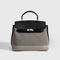 2025 High-End Birkin Bag - Retro Canvas & Leather Patchwork, Large Capacity Commuter Crossbody & Top-Handle