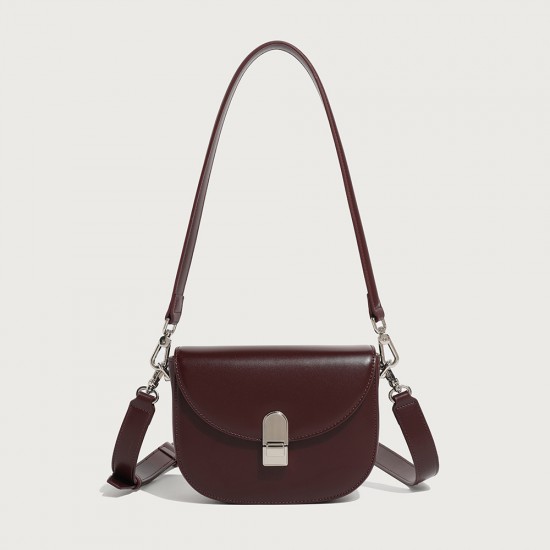 2025 Autumn Winter New Soft Leather Crossbody Bag - Fashion Versatile Wide-Strap Half-Moon Saddle Bag