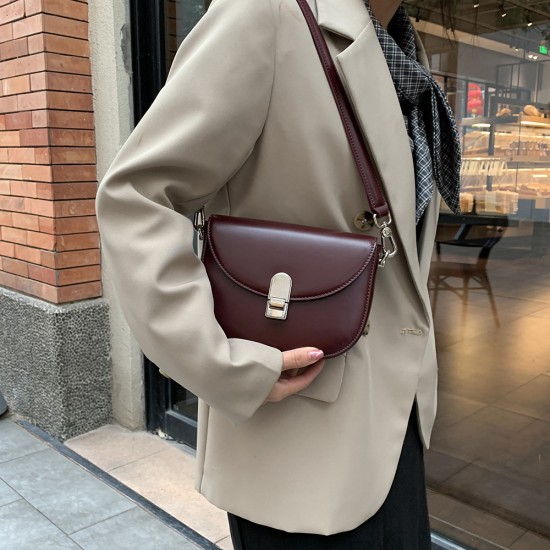2025 Autumn Winter New Soft Leather Crossbody Bag - Fashion Versatile Wide-Strap Half-Moon Saddle Bag