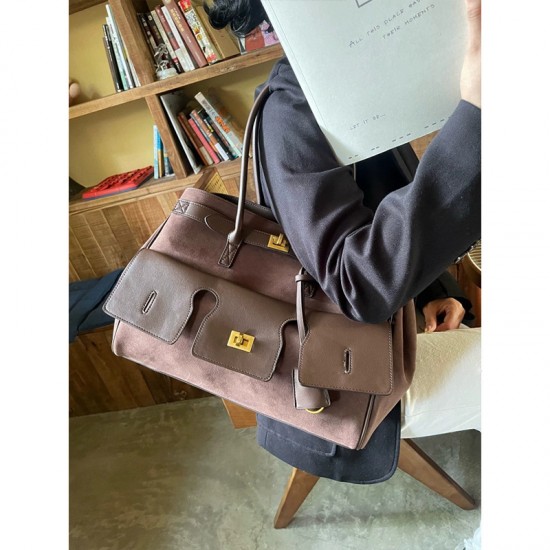 New Underarm Biker Bag - Genuine Leather Large Capacity Work Tote, Lock & Wing Design Shopping Bag