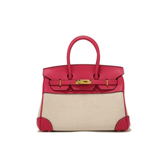 2025 Autumn New Women's Bag - European Niche Design Leather & Canvas Color Block Birkin Bag