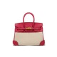 2025 Autumn New Women's Bag - European Niche Design Leather & Canvas Color Block Birkin Bag