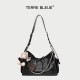 Large Capacity Crossbody Bag - Soft Leather Casual Luxury Women's Bag, Trendy "Black Warrior" Tote