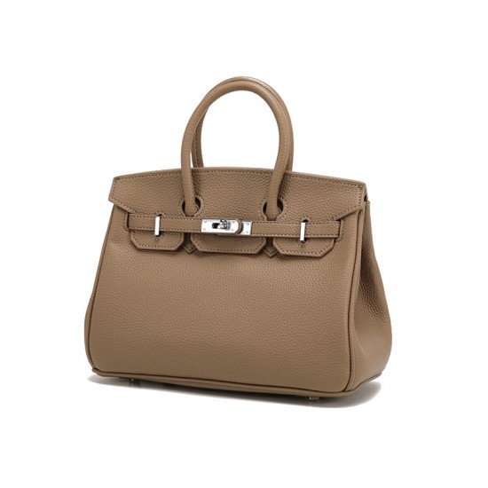 2025 New Silver Buckle Litchi Grain Birkin Bag - European Classic Soft Leather, Large Capacity Crossbody & Top-Handle