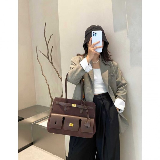 New Underarm Biker Bag - Genuine Leather Large Capacity Work Tote, Lock & Wing Design Shopping Bag