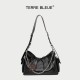 Large Capacity Crossbody Bag - Soft Leather Casual Luxury Women's Bag, Trendy "Black Warrior" Tote