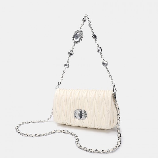 2025 New Pleated Women's Bag - Niche Design Crystal Chain Mini Shoulder Bag, Underarm Crossbody