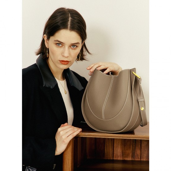2025 Autumn New Soft Leather Niche Luxury Bag - Large Capacity Saddle Bag, Single Shoulder & Crossbody Bucket Bag