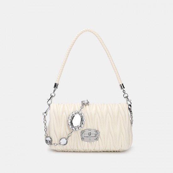 2025 New Pleated Women's Bag - Niche Design Crystal Chain Mini Shoulder Bag, Underarm Crossbody