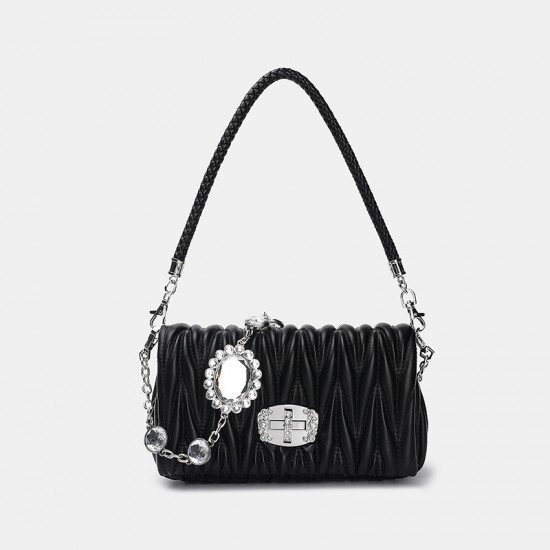 2025 New Pleated Women's Bag - Niche Design Crystal Chain Mini Shoulder Bag, Underarm Crossbody