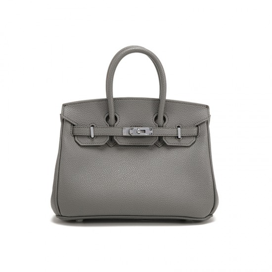 2025 New Silver Buckle Litchi Grain Birkin Bag - European Classic Soft Leather, Large Capacity Crossbody & Top-Handle