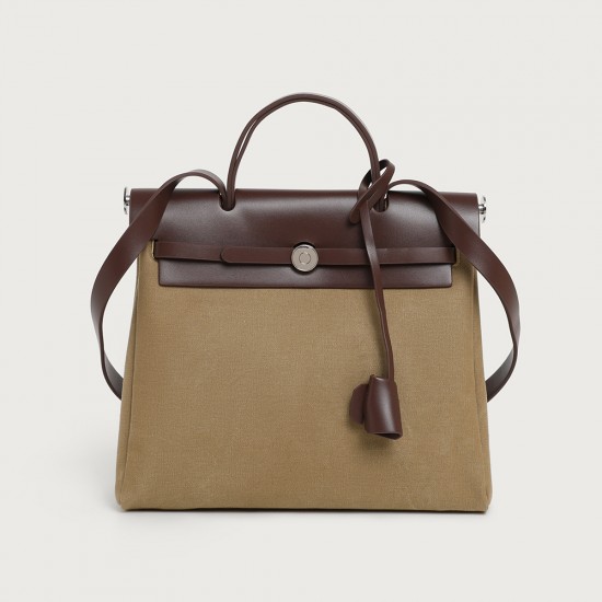 2025 New Niche Luxury Waterproof Canvas Kelly Bag - Button Patchwork Flip-Top Crossbody & Top-Handle Bag