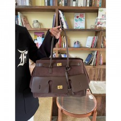 New Underarm Biker Bag - Genuine Leather Large Capacity Work Tote, Lock & Wing Design Shopping Bag