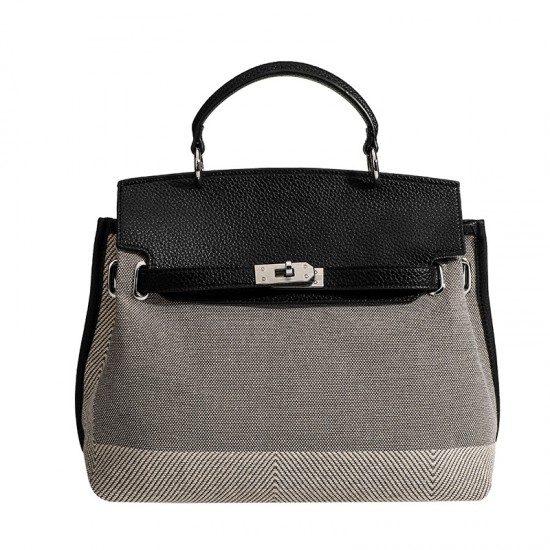 2025 High-End Birkin Bag - Retro Canvas & Leather Patchwork, Large Capacity Commuter Crossbody & Top-Handle