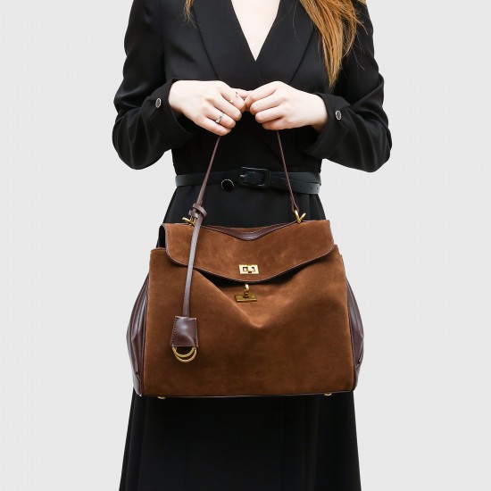 Autumn Winter New Retro Suede Bag for Women - Fashion Versatile Color Block Crossbody, Large Capacity Work Tote