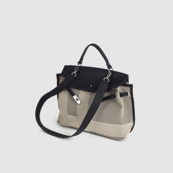 2025 New Soft Leather Kelly Tote Bag - Canvas Patchwork Women's Bag, Large Capacity, Crossbody & Top-Handle Birkin Style